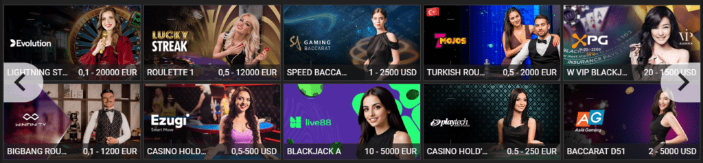 Preview of online casinos live games